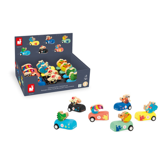 Applepop Pull-Back Cars | Wooden Friction Racing Cars (Assorted)