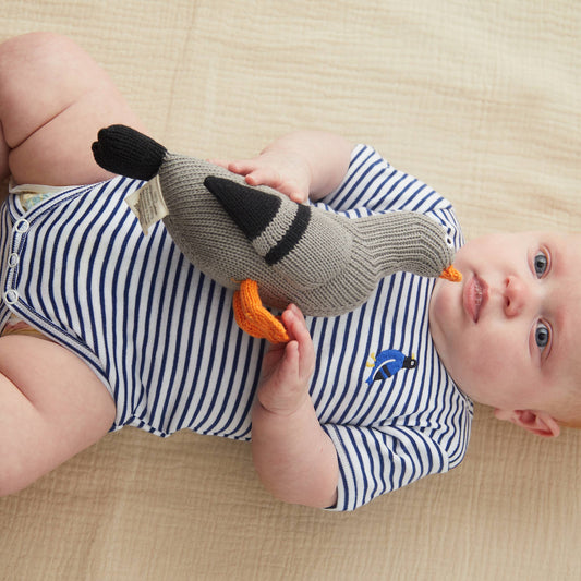 NYC Pigeon Organic Cotton Baby Rattle | Handmade Soft Toy