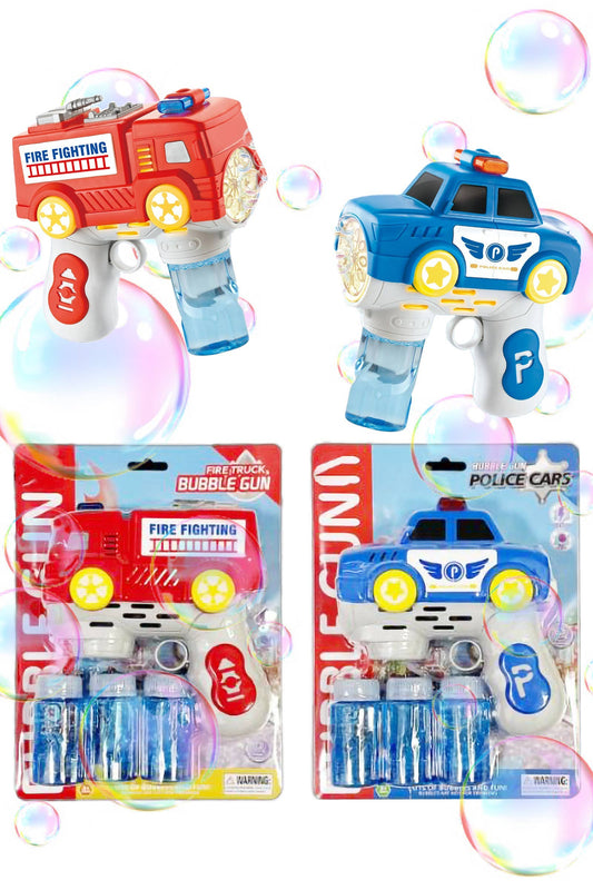 Police Car & Fire Engine LED Light-Up Bubble Gun