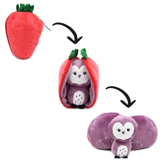 Flipetz Violet the Owl Plush | Strawberry Transforming Stuffed Toy
