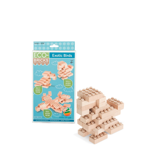 Eco-Bricks™ Birds 3-in-1 Wooden Building Set | Cockatiel, Toucan & Macaw Set