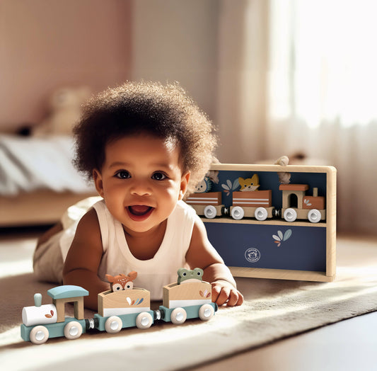 Wooden Train Set Display Case | Animal Train Toy for Toddlers