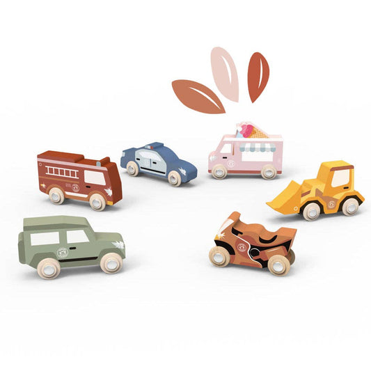 Wooden Utility Vehicle Toy Set | Fire Trucks, Police Cars & Vans for Toddlers