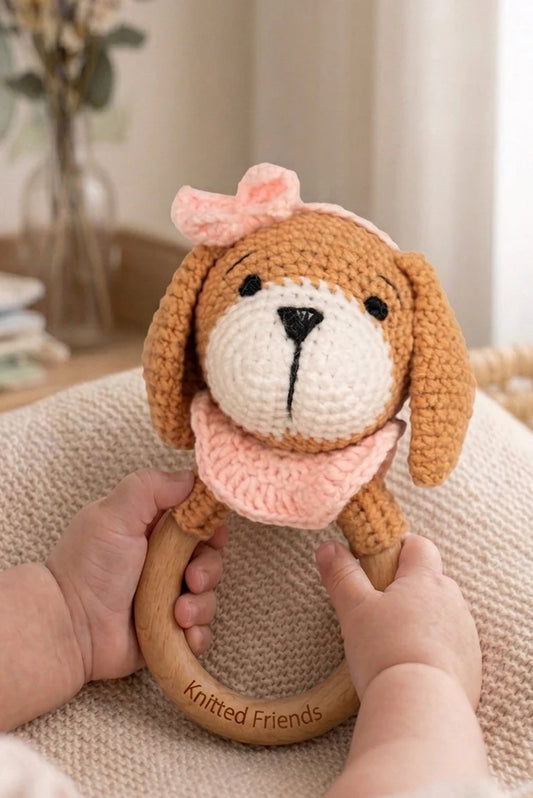 Cinnamon Pink Puppy Rattle