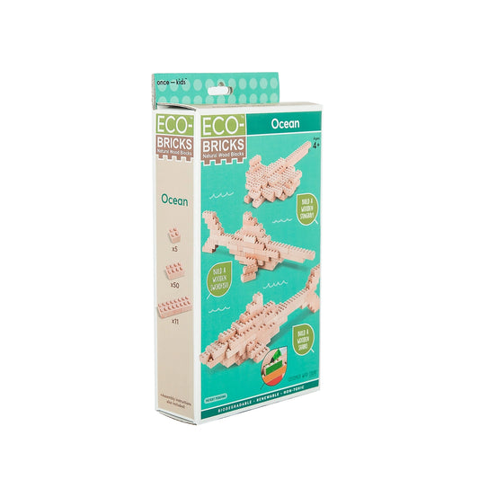 Eco-Bricks™ Ocean Animals 3-in-1 Wooden Building Set | Biodegradable Construction Blocks