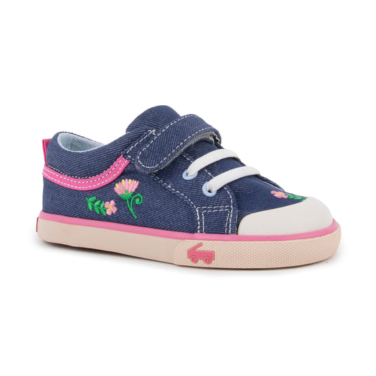 Toddler Girls Denim Floral Sneakers | See Kai Run Kristin Lightweight Play Shoes