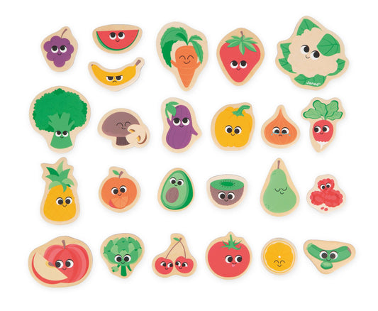Wooden Fruit & Veggie Magnets Set (24 pcs)
