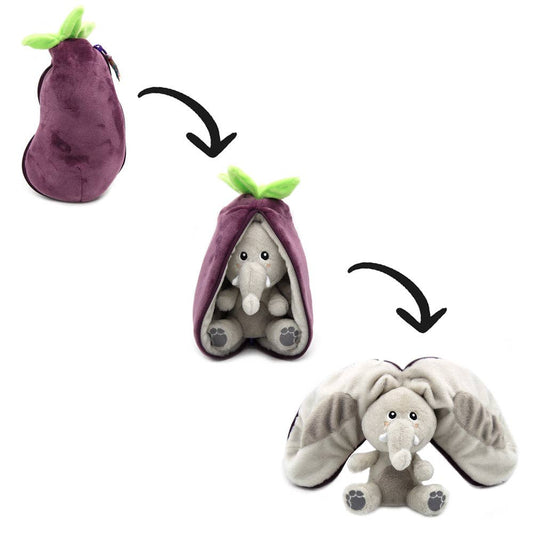 Flipetz Velvet the Elephant Plush | Eggplant Transforming Stuffed Toy