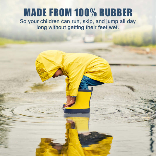 Yellow & Navy Waterproof Rain Boots (Kids)