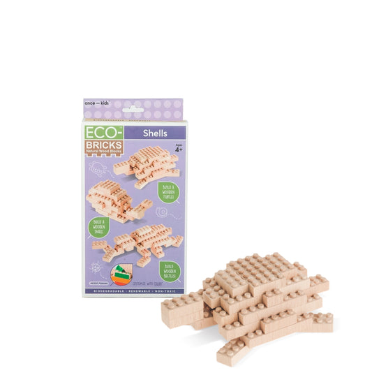 Eco-Bricks™ Shell Animals 3-in-1 Wooden Building Set | Turtle, Snail & Beetle Set