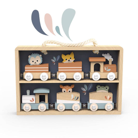 Wooden Train Set Display Case | Animal Train Toy for Toddlers